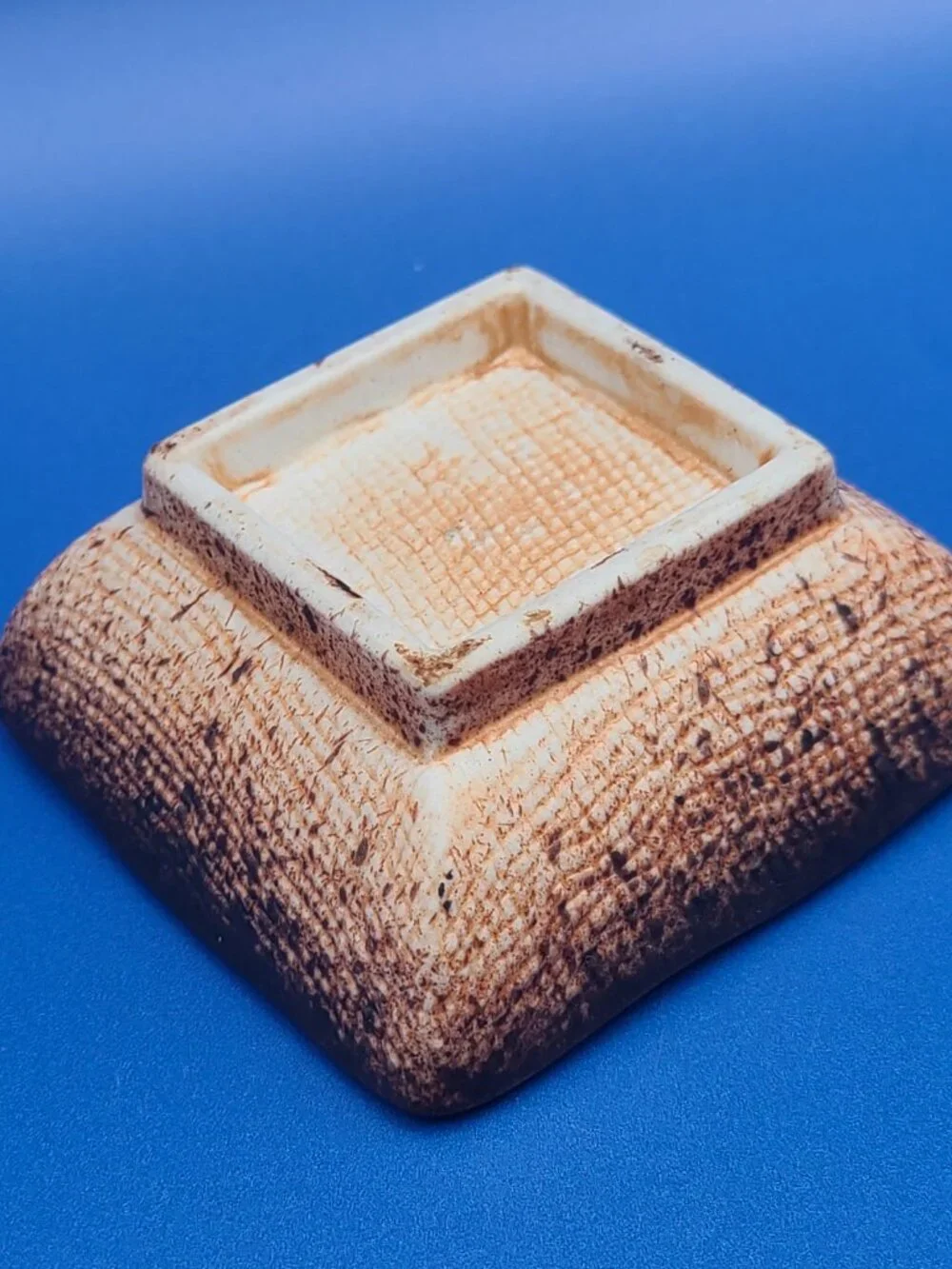 Kotobuki Japan Vintage Square Footed Crackled Trinket Dish BLUE 2.75" - Picture 7 of 9